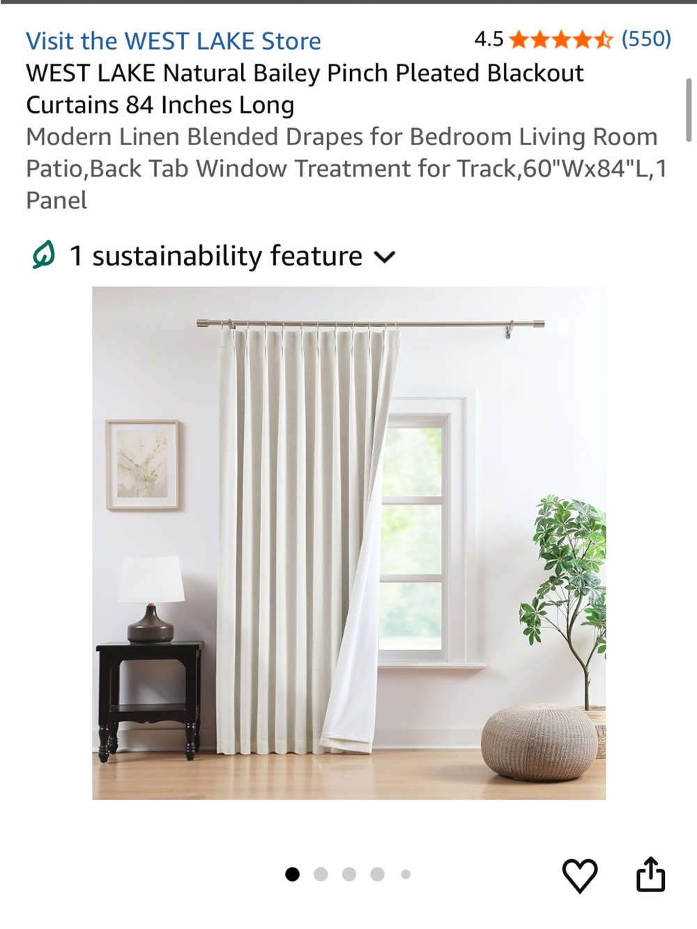 NEW Natural Bailey Pinch Pleated Blackout Curtain Panel in Natural